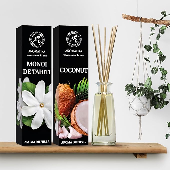 Reed Diffuser Monoi de Tahiti and Coconut - 2x3.4 Fl Oz - Reed Diffuser - Room Fragrance - Home Fragrance - Air Freshener - SPA - Home - Office - Fitness Club