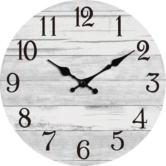 Wall Clock Battery Operated 12 Inch Gray Silent Non Ticking Country Rustic Design Vintage Retro Decorative for Bathroom Kitchen Living Room Bedroom