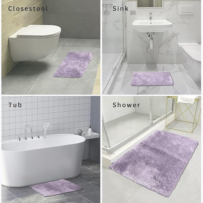 FIFU Bathroom Rugs 24" W x 36" L, Bath Mat for Bathroom, Bedroom, Laundry Room & Kitchen, Non-Slip Rubber Latex Backing, Extra Soft and Absorbent Microfiber Carpet, Machine Washable Rug, Lavender