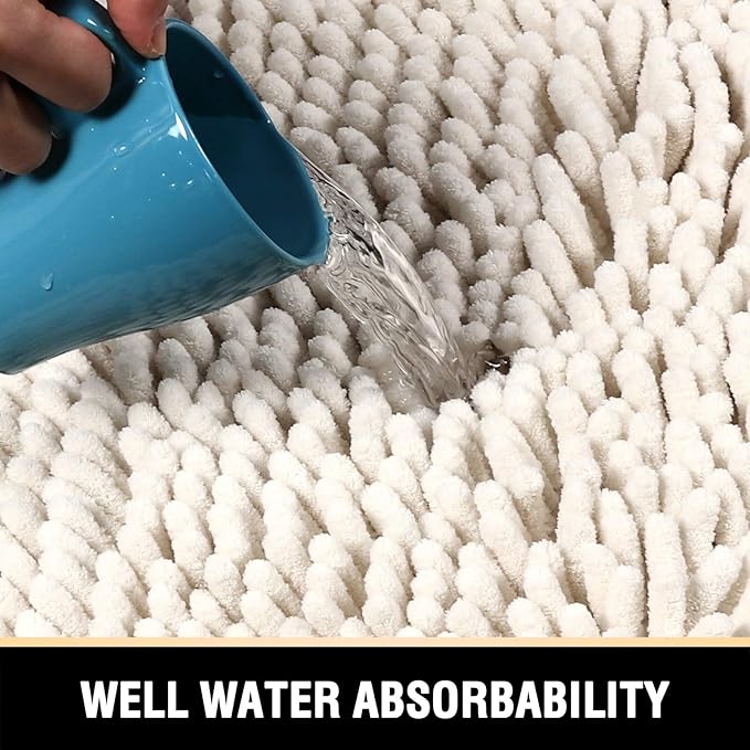 H.VERSAILTEX Toilet Mat U Shaped Bathroom Rugs Bath Mats for Bathroom Non Slip Luxury Chenille Bath Mat U Shape 20x24 Extra Soft and Absorbent Shaggy Rugs Washable Dry Fast - Ivory