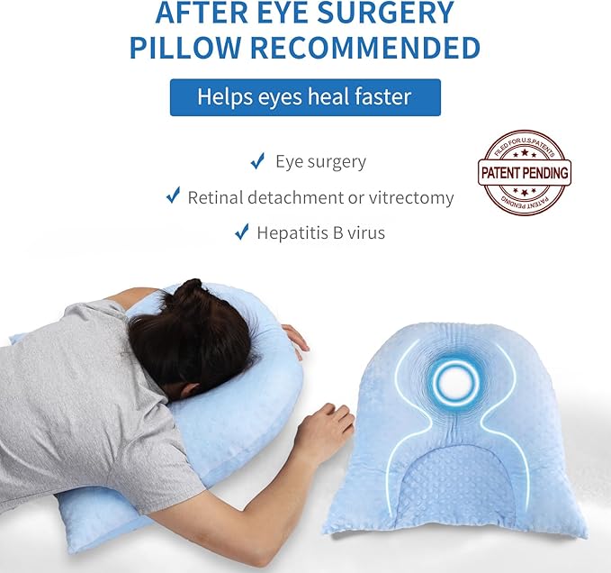 Face Down Pillow for Sleeping, Prone Pillow for Vitrectomy or Retinal Surgery, Adjustable Height Prone Prone Pillow Face Down Sleep, Retina Lying Pillow Eye Surgery Recovery (Dot-Light blue)