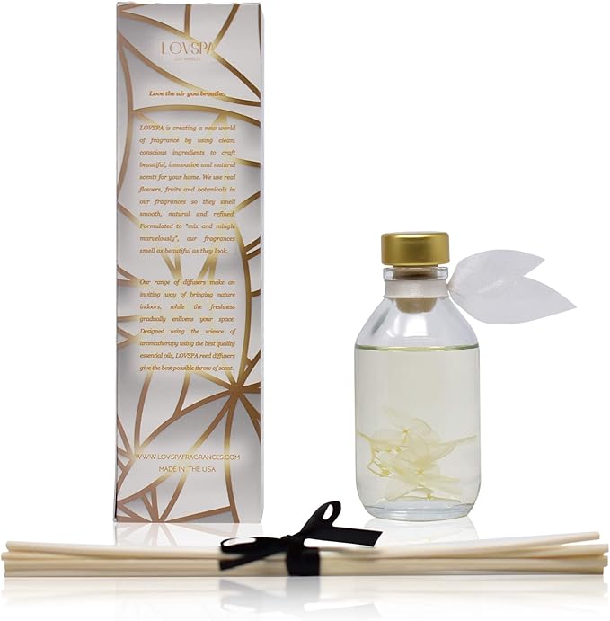 LOVSPA Amber Romance Reed Diffuser Set - Amber, Sandalwood & Floral Scent Diffuser for Home - Non-Toxic Oil Reed Diffuser - Made in The USA