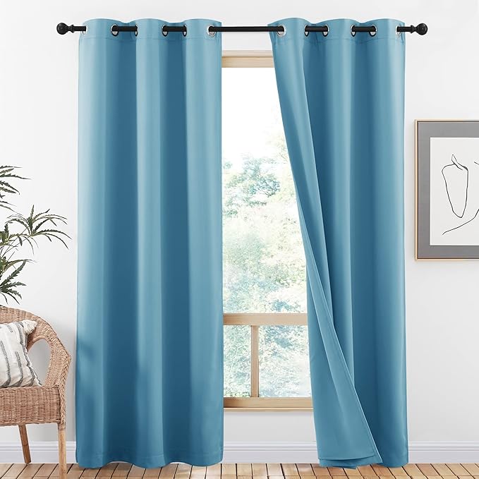 NICETOWN 100% Blackout Curtains 84 inches Long, Pair of Energy Smart & Noise Blocking Out Drapes for Baby Room Window, Thermal Insulated Guest Room Lined Window Dressing(Teal Blue, W42 x L84)