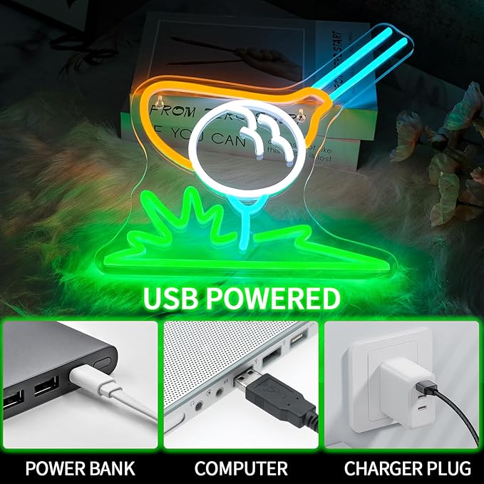 Golf Neon Sign for Wall Decor Dimmable Led Lights Signs Golfing LED Signs for Golf Clubs Green White Yellow Neon Light Room Decor for Gym Sports Room Man Cave USB Powered