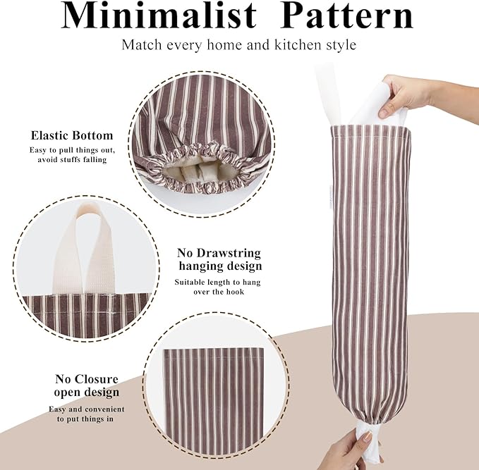 TOGETRUE Plastic Bag Holder, Wall Mount Grocery Bag Holder, Reusable Trash Bag Organizer for Home Kitchen Pantry Decor (Brown-White)
