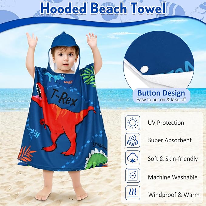 HUANLANG Kids Hooded Beach Towel for Boys Girls,Bath Pool Beach Poncho Towels Super Soft & Absorbent Cotton Towel Childrens Beach Towels for Toddler 0-7 Years Old