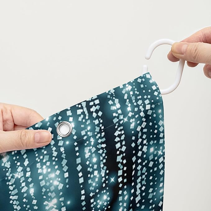 AILONEN Blue Rose Shower Curtain for Bathroom, Glitter Starry Flower Print Bath Curtain,Blue and Black Waterproof Floral Butterfly Shower Curtain Decoration with 12 Plastic Hooks, 72" W*72" H