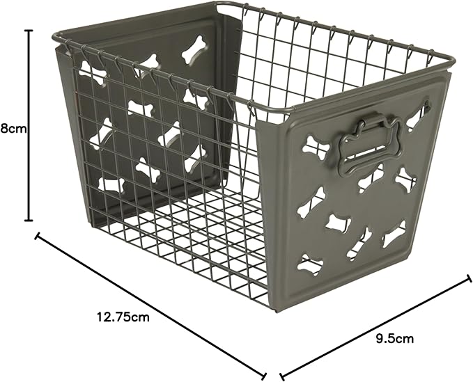 Spectrum Diversified Macklin Basket Steel Bin Bone Design, Pet Accessory Rust-Resistant Finish, Dog Toy Organization & Storage, Medium, Industrial Gray
