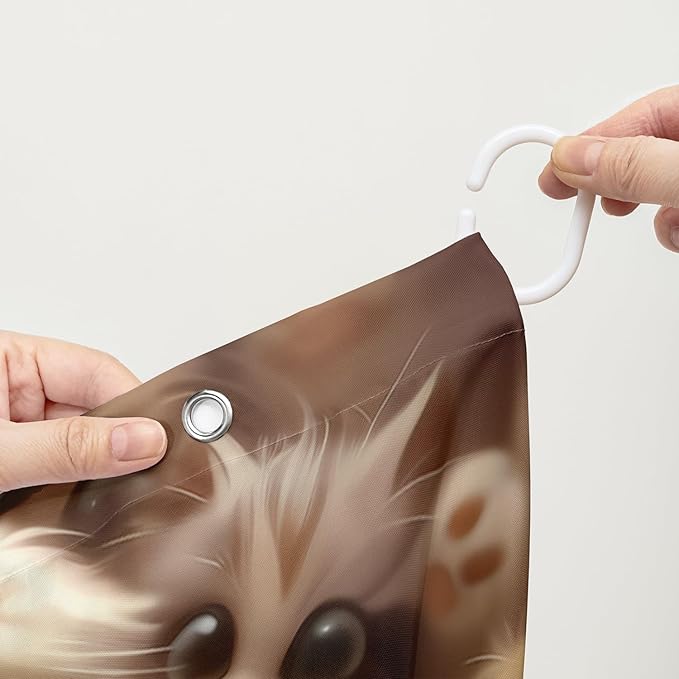 AILONEN Kawaii Cat Shower Curtain for Kids Boys,Lovely Hairy Cat Fabric Shower Curtains for Bathroom,Cute Animal Kittens Polyester Cloth Bath Curtain Set, 60" W*72" H