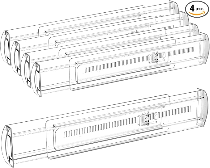 4 Pack Drawer Dividers for Clothes, 2.3" High 13"-21" Adjustable Drawer Dividers Expandable Dresser Drawer Organizer, Clear Drawer Separators for Clothes, Underwear, Cosmetic, Kitchen Utensils Storage