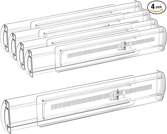 4 Pack Drawer Dividers for Clothes, 2.3" High 13"-21" Adjustable Drawer Dividers Expandable Dresser Drawer Organizer, Clear Drawer Separators for Clothes, Underwear, Cosmetic, Kitchen Utensils Storage
