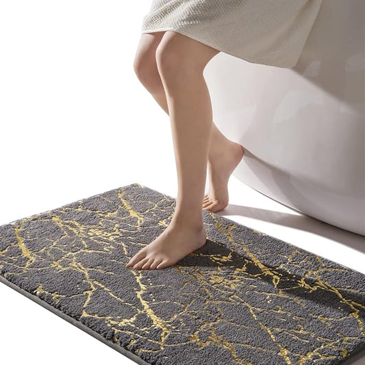 QJHOMO Marble Bathroom Runner Rug Gold Decor Long Bathroom Rugs Gray Bath Mat Non Slip Super Absorbent Bathmat Machine Washable Floor Carpet for Tub, Shower, Bedroom (24x48 inch)