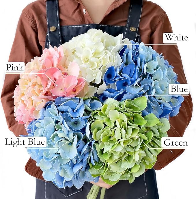 4PCS Real Touch Faux Hydrangea Flowers, 21" Green Latex Silk Flowers for Decoration,Vintage Fake Bouquet Flowers for Wedding Centerpieces Tables Party Outdoor Home Baby Showers