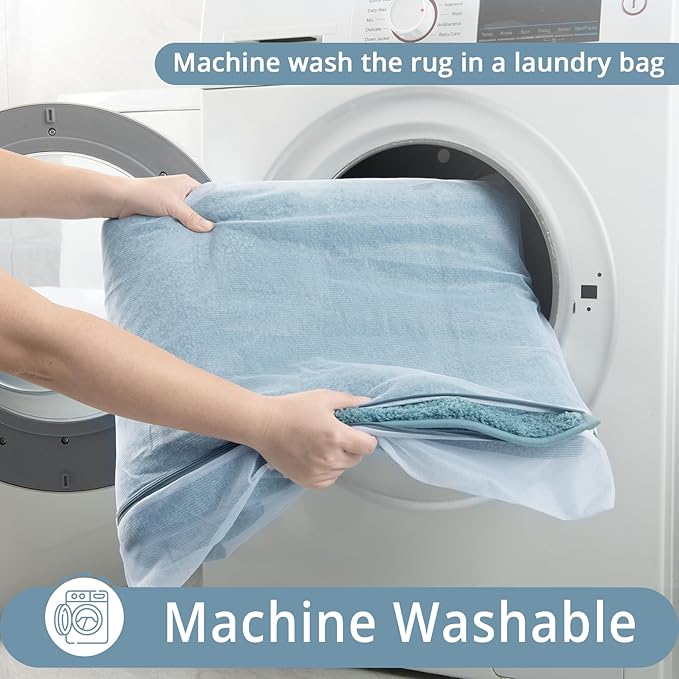 HOMORE Bathroom Runner Rugs 24x70 Non Slip Washable Bath Rug Soft and Absorbent Microfiber Long Bathroom Rug Blue Plush Bath Rugs for Shower Floor, Spa Blue