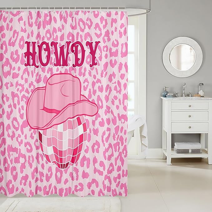 Manfei Western Cowgirl Shower Curtains,Pink Leopard Cheetah Skin Wildlife Bathroom Curtains for Girls Women,Cowboy Hat Rustic Fashion Pink Romantic Waterproof Curtains,12 Hooks Suits,72" W x 78" L