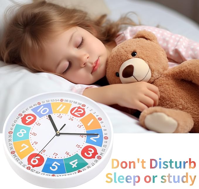 Wall Clock Modern Colorful Kid's Clock Small Silent Analog Round Simple Quiet Quartz Black Wall Clocks Battery Operated Non Ticking for Bathroom Office Garage School Colorful 9 Inch