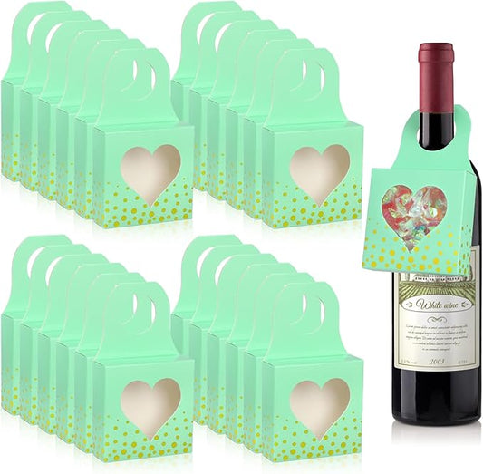 Megitzuu 50 Pieces Wine Bottle Box with Window, Green Wine Boxes for Gifts Hanging Foldable Wine Gift Boxes Kraft Paper Wine Bottle Hanger Favor Box for Holding Candy Truffles Chocolate Cookies
