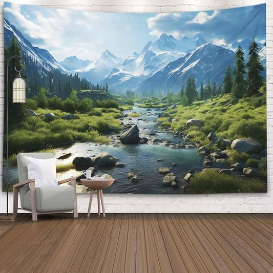 EMMTEEY Landscape Tapestry Hanging Wall Decor Small 60X40 Inch-Forest Mountains Water Scenery Durable Wall Tapestry for Living Room