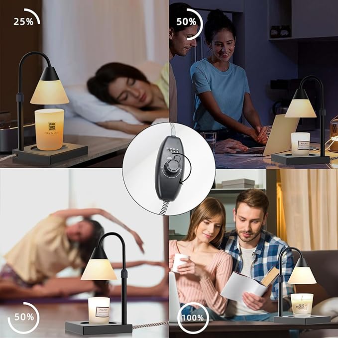 Candle Warmer Lamp, Dimmable Metal Lamp Height Adjustable, Compatible with Yankee and 3 Wick Large Jars, Lamps Scented Wax for Home Decor (Glass-Black), LALISUACTF01