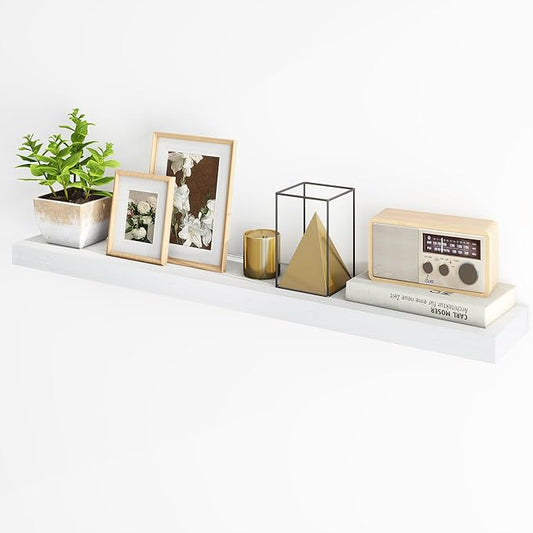 Fun Memories Floating Shelves for Wall, 48Inch Long Floating Shelves Set of 1, Hanging Shelf with Invisible Brackets, Wood Shelves for Living Room, Bedroom, Kitchen, White