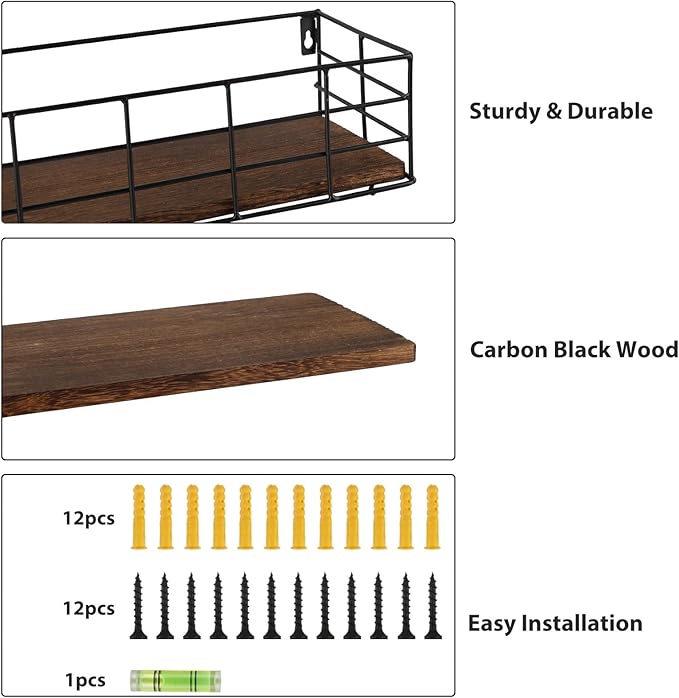Fixwal Hanging Floating Shelves, 5 Sets of Wall Mounted Shelves for Wall Storage, Wall Shelf for Bathroom, Living Room, Bedroom, Kitchen(Carbon Black)