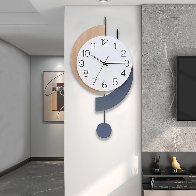 Decorative Silent Quartz Wall Clock with Pendulum, Battery Operated, Large for Living Room, Kitchen, Home, Bathroom, Bedroom - 11.5x22.5 Inch