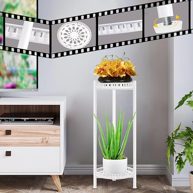 Plant Stand Indoor Outdoor, 30'' Tall Plant Stand, 2 Tier Metal Plant Shelf, Heavy Duty Display Rack White Flower Stands for Living Room, Corner, Deck
