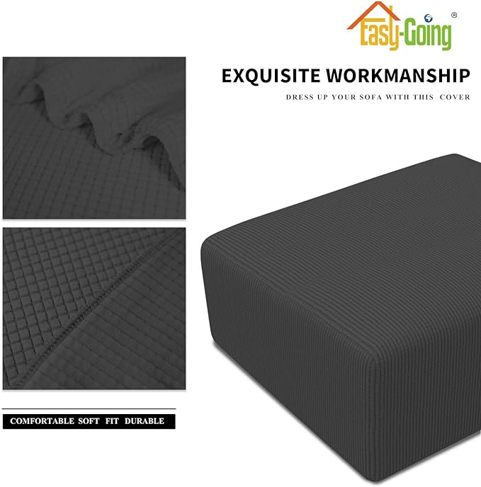 Easy-Going Stretch Ottoman Cover Folding Storage Stool Furniture Protector Soft slipcover with Elastic Bottom (Medium,Dark Grey)
