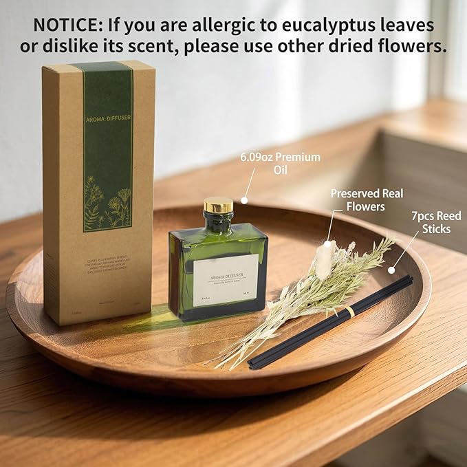 Reed Diffuser Set, 6 fl oz Ebony Rose Scent Diffuser with Sticks, Reed Diffusers for Home Office Decor, Home Fragrance Gift for Men & Women