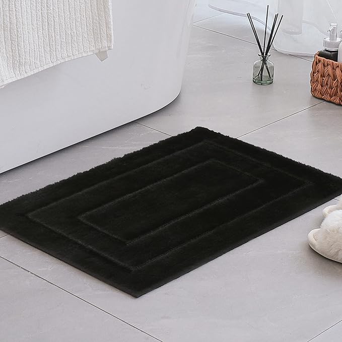 GRANNY SAYS Black Bathroom Rug, Non Slip Bath Mats for Bathroom, Super Soft and Water Absorbent, Microfiber Bath Rugs, Machine Wash Dry, Bath Rugs for Floor, Tub and Shower, 16" x 24"