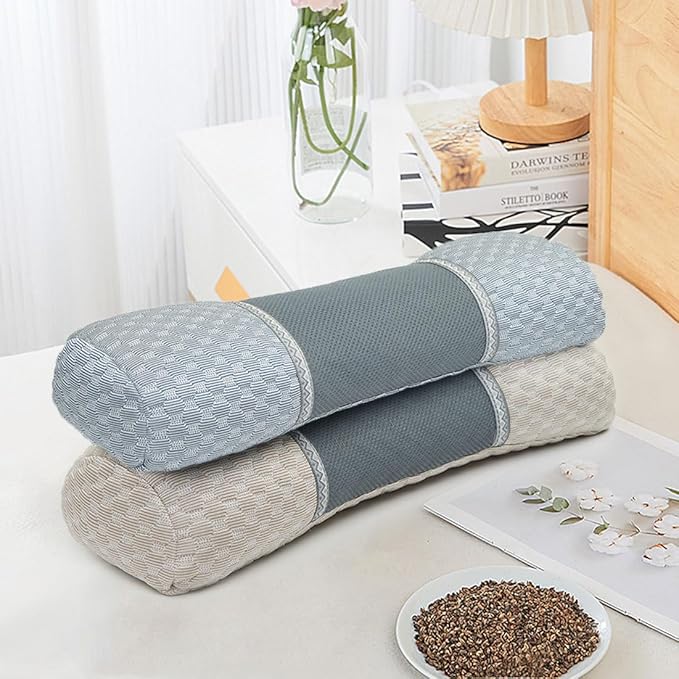 Buckwheat Pillow for Sleeping, Bolster Neck Support Pillow, Adjustable Firm Cervical Cylinder Roll Pillow for Shoulder Pain Relaxation, Khaki 5"x20"