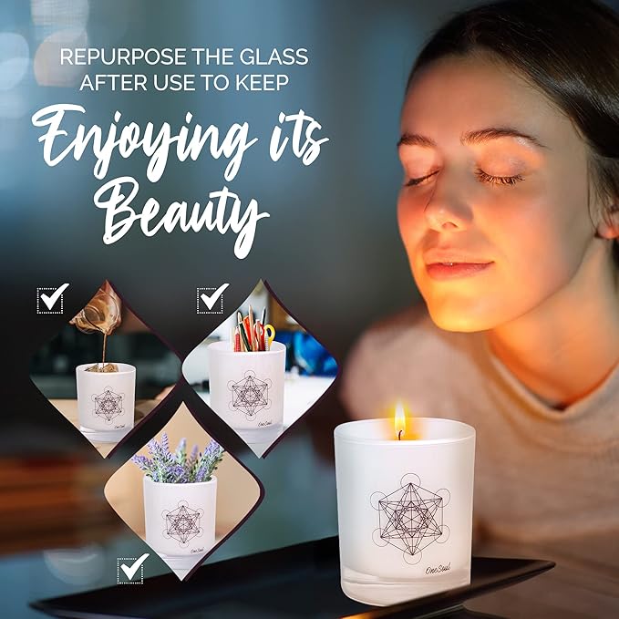 Lavender Vanilla Aromatherapy Candle, Floral Scented Candles, Luxury Candles Scented with Metatron’s Cube Symbol, Hand-Poured Soy Candle, 50 Hours Long Time, 7.6 oz. - OneSoul Collection