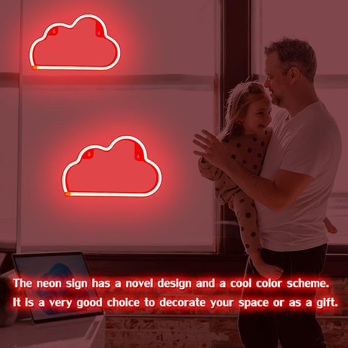 LED Cloud Neon Light for Wall Decor, Battery or USB Powered Sign Shaped Decoration Wall Lights for Bedroom Aesthetic Teen Girl Kid Room Birthday Wedding Party Halloween (Red)
