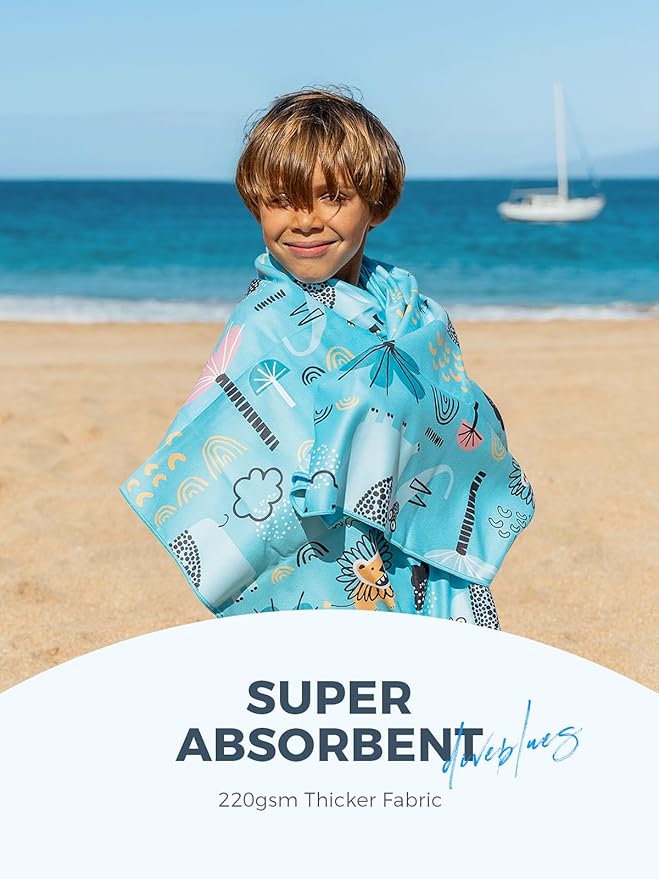 Kids Beach Towel 60''x30'', Quick Dry, Sand Free, Compact, Lightweight, Absorbent, Girls & Boys Large Microfiber Towels for Pool, Swim, Cruise Essentials, Lion