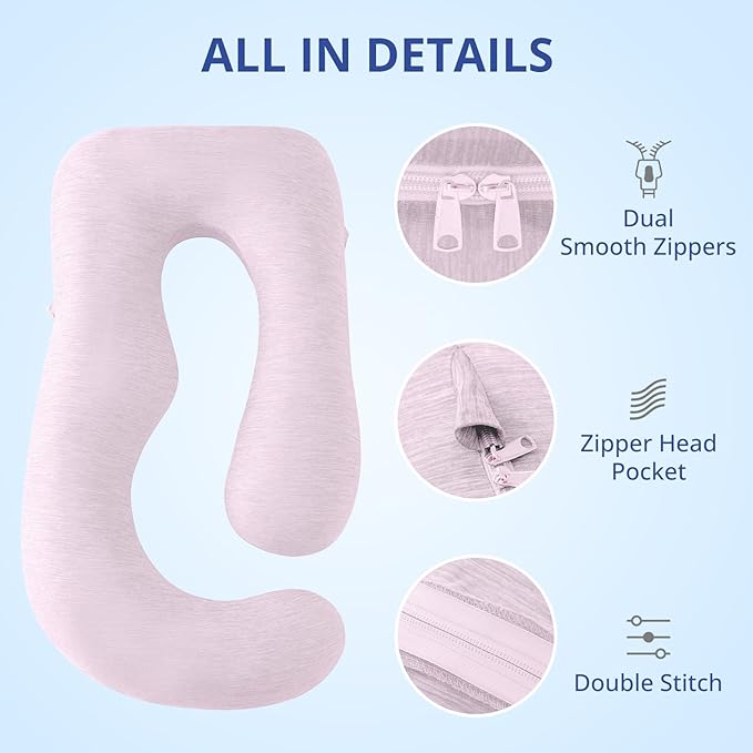 SASTTIE Cooling Pregnancy Pillow Cover, 57-inch U Shaped Pregnancy Pillow Case, Cooling Maternity Pillow Cover Fits 55/57 Inch Pregnant Pillow, Pink