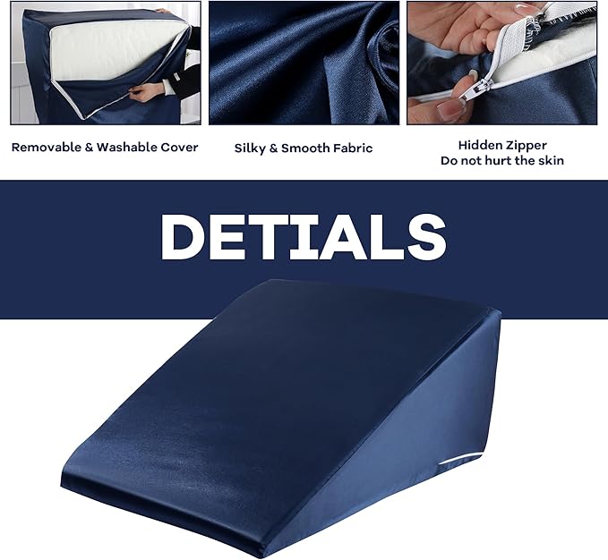 HOMBYS Satin Bed Wedge Pillow Cover Silky & Smooth Wedge Pillowcase 1 Pack 24x24x12, Soft & Breathable, Removable & Machine Washable-Zipper Design (Pillow Not Include)