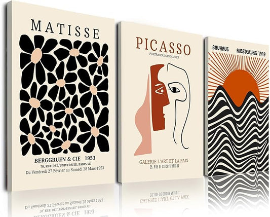 FAEKSUR Framed Matisse Wall Art Set of 3, Abstract Matisse Canvas Wall Art Decor for Living Room, Minimalist Home Decor for Bedroom, Bathroom, Aesthetic Room, Office and Gallery
