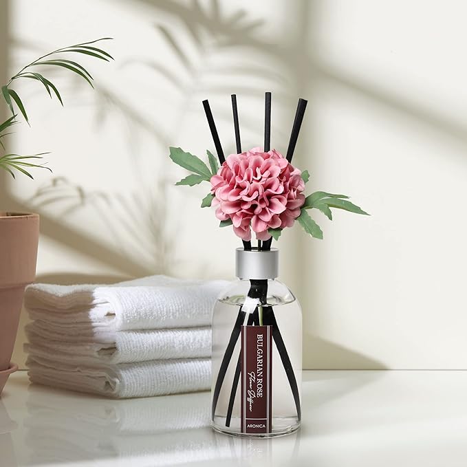 Aronica Flower Air Fresheners For Home, Sweet Rose Scent Room Non Plug In, Desk Reed Diffuser, Pink Air Freshener For Bathroom