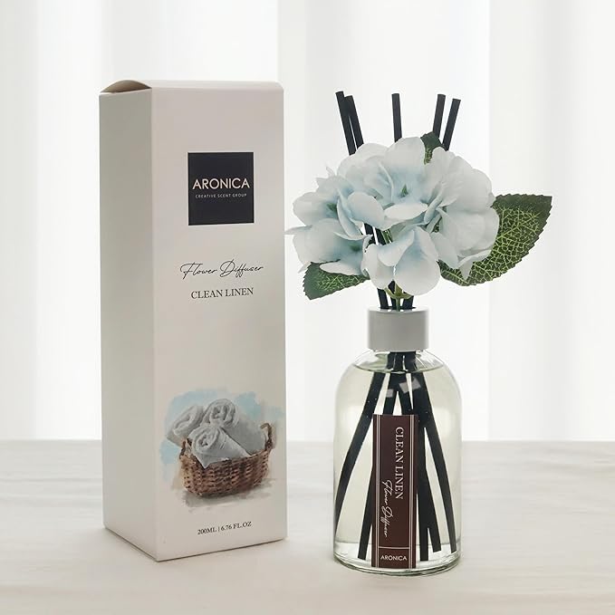 Aronica Clean Linen Reed Diffuser for Bathroom Decor, Room Fresheners for Home Long Lasting, Accesorio Para Hogar, House Registry Idea, Bathroom Smelling Good, Aesthetic Room Decor, Apartment House