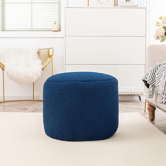 Round Pouf Ottoman 20 x 20 x 14 Inches Boho Poof Home Decor Floor Pouffe Ottoman Foot Rest for Couch Sofa Bean Bag Chairs Living Room Bedroom (Navy)