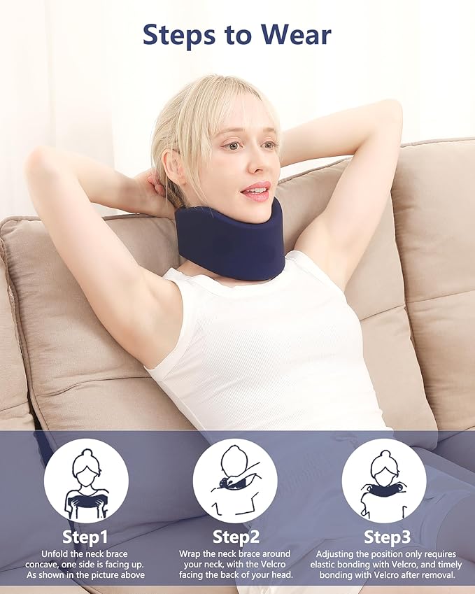 Neck Brace for Pain Relief - Washable Cervical Collar for Neck Pain and Support, Soft Cervicorrect, Suitable for Traveling, Working, Sleeping and Using Phone (Dark Blue, 2.76 inch Height)
