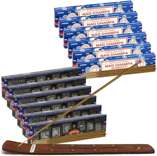 Nag Champa Incense Sticks and Super Hit Incense Sticks with Incense Holder Bundle for Home Fragrance and Spiritual Décor
