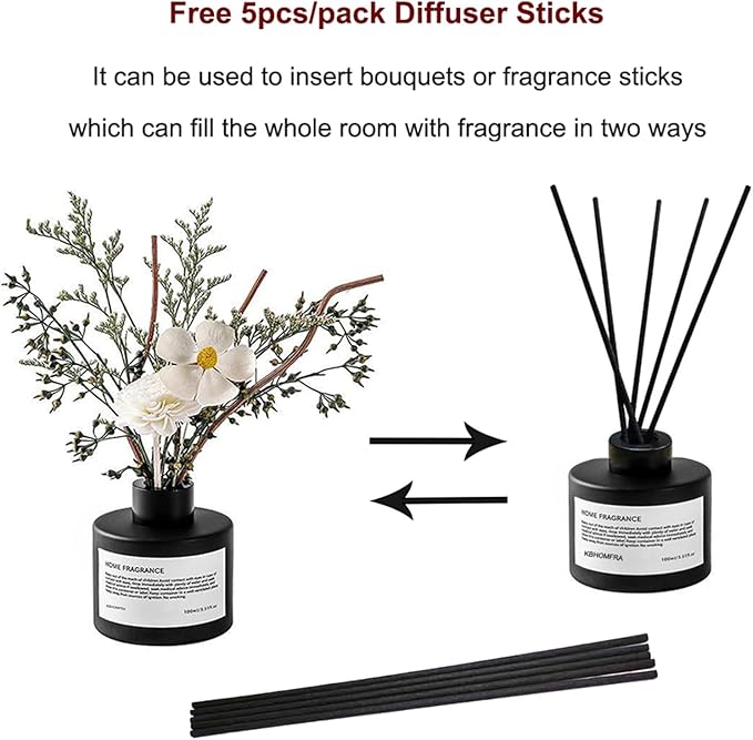 Reed Diffuser Set with Dried Flowers, 3.38fl.oz Fragrance Diffuser with Sticks, Scented Sticks Aroma Diffuser, Home & Office Décor for Air Fresheners, Bathroom (Jasmine Tea)