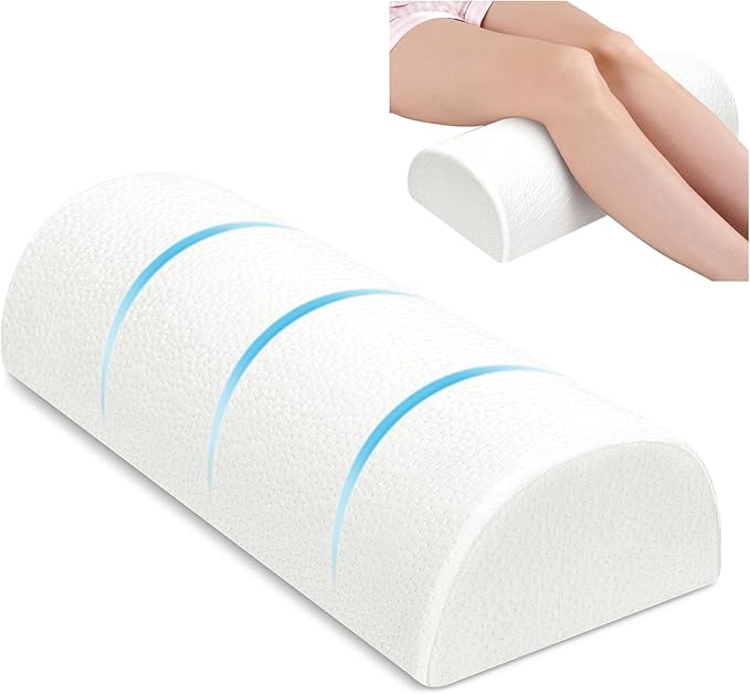 Knee Pillow for Side Sleepers Memory Foam Leg Pillows for Sleeping Yoga Bed Half Moon Bolster Pillow for Neck Pain Relief with Pillowcase 20.5x8x4.5 Inches(Air Layer White, Standard Size)