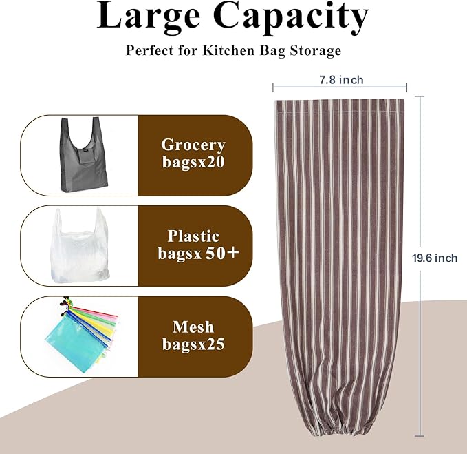 TOGETRUE Plastic Bag Holder, Wall Mount Grocery Bag Holder, Reusable Trash Bag Organizer for Home Kitchen Pantry Decor (Brown-White)
