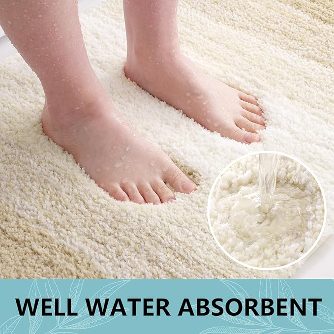 Arotive Microfiber Bathroom Rugs, Shaggy Soft and Absorbent Bath Rug, Non-Slip, Thick Plush Machine Washable Dry Bath Mats for Bathroom, Tub and Shower, 54x24, Light Beige