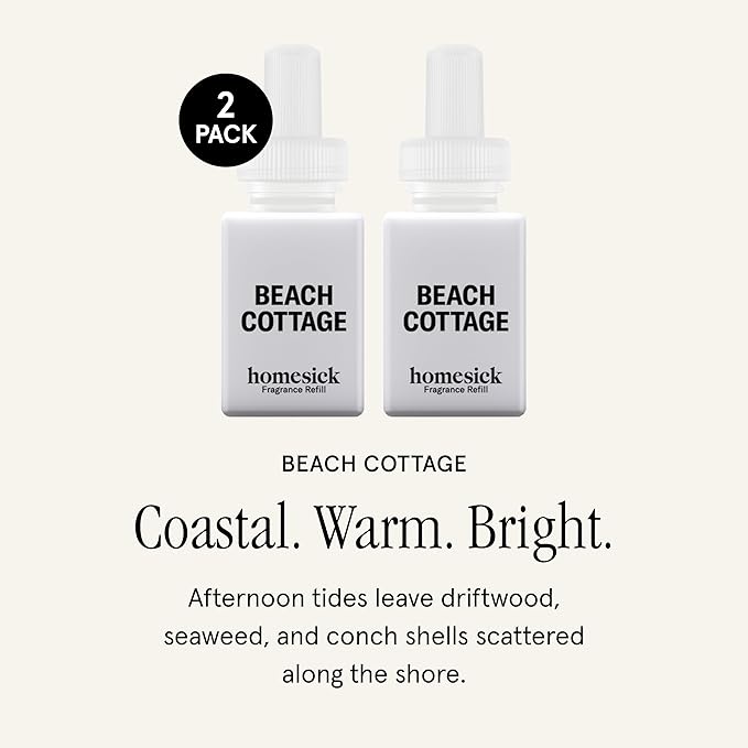 Pura & Homesick Home Scent Refill - Smart Clean Air Diffuser Fragrance - Up to 120-Hours of Luxury Fragrance per Refill - Household Essential - 2 Pack, Beach Cottage