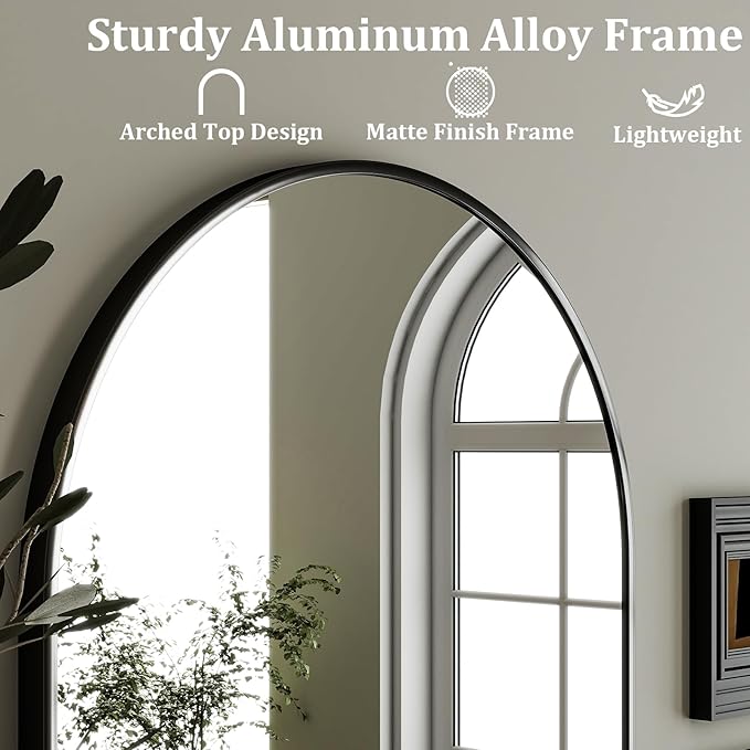 HARRITPURE 20"x30" Arched Bathroom Mirror - Wall Mounted Mirror - Black Arch Mirror - Aluminum Alloy Frame Bathroom Mirror Living Room, Bedroom and Entryway