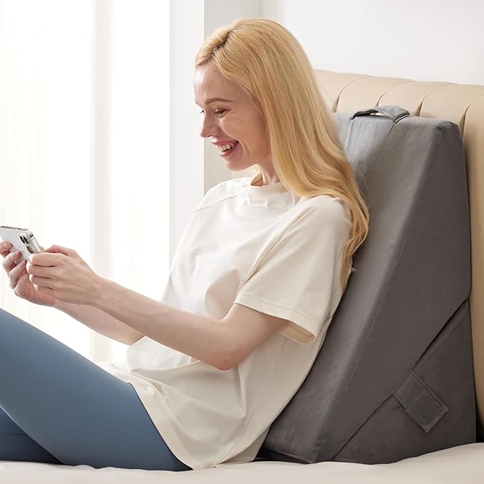 Bed Wedge Pillow for Sleeping, 9 & 12 Inch Adjustable Wedge Pillow for Back Pain Relief, 7-in-1 Memory Foam Triangle Pillow Wedge for Post Surgery, Acid Reflux, GERD, Snoring, Grey