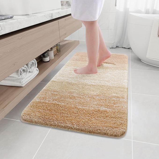 Arotive Microfiber Bathroom Rugs, Shaggy Soft and Absorbent Bath Rug, Non-Slip, Thick Plush Machine Washable Dry Bath Mats for Bathroom, Tub and Shower, 44x24, Beige